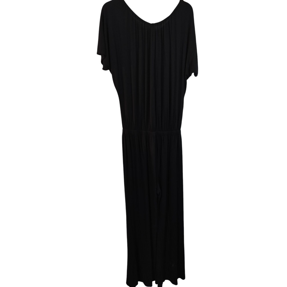 3350) Tua Tua Black Short Flare Sleeves Cinched Waist Jersey Pantsuit Large